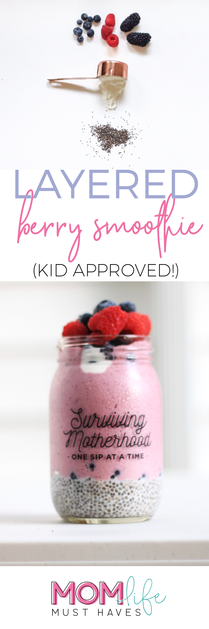 Layered berry smoothie recipe, easy smoothie ideas for kids from Mom Life Must Haves! momlifemusthaves.com