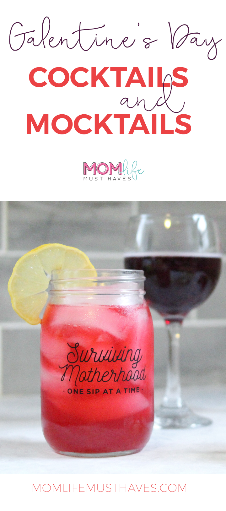 Valentine's Day cocktail and mocktail recipes. Drinks + spritzers for Galentine's Day, with free printable wine tags for Valentine's Day! www.momlifemusthaves.com