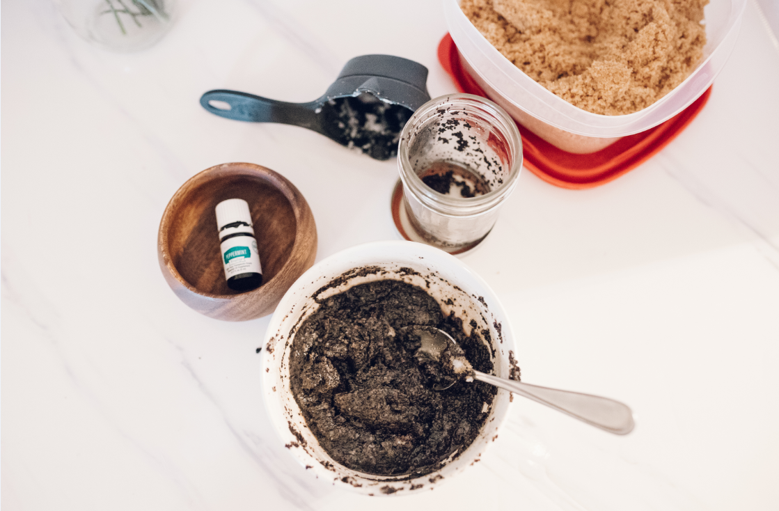 DIY Coffee Face Scrub using Peppermint Vitality Essential Oil - written by Jaclyn Quinones of Crazy Life with Littles